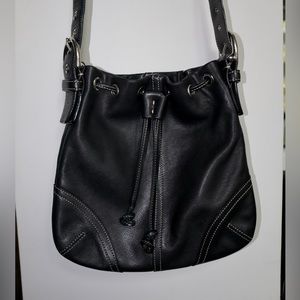 Coach Leather Drawstring Bag - Crossbody or Shoulder, Black